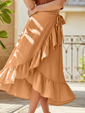 One-piece tie-up long skirt, irregular midi skirt