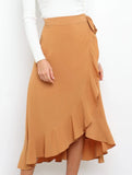 One-piece tie-up long skirt, irregular midi skirt