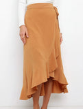 One-piece tie-up long skirt, irregular midi skirt