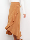 One-piece tie-up long skirt, irregular midi skirt