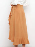 One-piece tie-up long skirt, irregular midi skirt