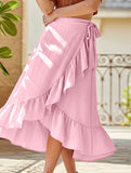 One-piece tie-up long skirt, irregular midi skirt