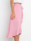 One-piece tie-up long skirt, irregular midi skirt