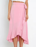 One-piece tie-up long skirt, irregular midi skirt