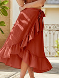 One-piece tie-up long skirt, irregular midi skirt