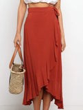 One-piece tie-up long skirt, irregular midi skirt