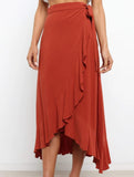 One-piece tie-up long skirt, irregular midi skirt