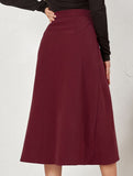 Single-breasted high-waisted corduroy midi skirt