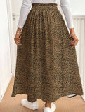 A-line leopard print floral midi skirt with slit