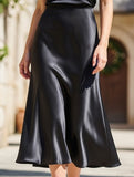 Solid color A-line satin midi skirt
