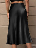 Solid color A-line satin midi skirt