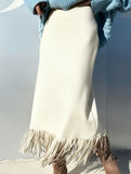 Tassel Long Slim Fit H-line Midi Skirt