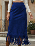 Tassel Long Slim Fit H-line Midi Skirt