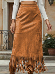 Tassel Long Slim Fit H-line Midi Skirt