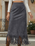 Tassel Long Slim Fit H-line Midi Skirt