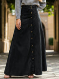 A-line high-waisted midi skirt with button front slit
