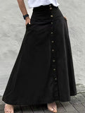 A-line high-waisted midi skirt with button front slit
