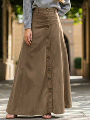 A-line high-waisted midi skirt with button front slit