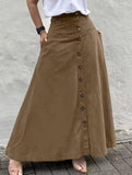 A-line high-waisted midi skirt with button front slit