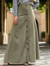 A-line high-waisted midi skirt with button front slit