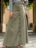A-line high-waisted midi skirt with button front slit