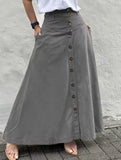 A-line high-waisted midi skirt with button front slit