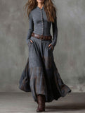 Suede plaid patchwork retro-style dress with belt
