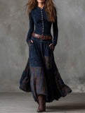 Suede plaid patchwork retro-style dress with belt