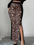 Leopard High Waist Slit Bodycon Skirt_CWBLS00837