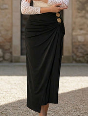 Rose Metal Buckle Ruched Bodycon Skirt_CWBLS00838