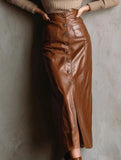 PU Leather Button Slit Bodycon Skirt_CWBLS00851