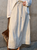 100% Linen High Waist A Line Midi Skirt_CWBLS00853