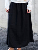 100% Linen High Waist A Line Midi Skirt_CWBLS00853