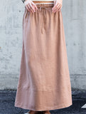 100% Linen High Waist A Line Midi Skirt_CWBLS00853