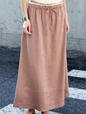 100% Linen High Waist A Line Midi Skirt_CWBLS00853