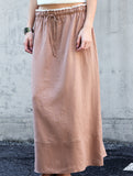 100% Linen High Waist A Line Midi Skirt_CWBLS00853