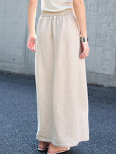 Pure Linen Front Slit Midi Skirt_CWBLS00855