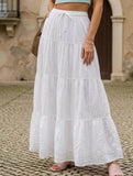 White Ruched Drawstring Maxi Skirt