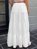 White Ruched Drawstring Maxi Skirt