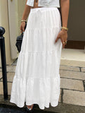 White Ruched Drawstring Maxi Skirt