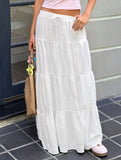 White Ruched Drawstring Maxi Skirt