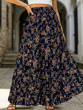 Printed Elegant Flare Midi Skirt