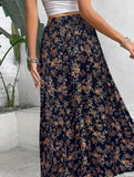 Printed Elegant Flare Midi Skirt
