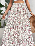 Printed Elegant Flare Midi Skirt