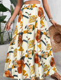 Printed Elegant Flare Midi Skirt