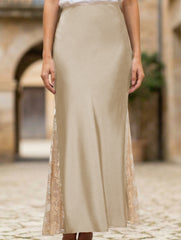 Satin Lace High Waist A Line Skirt
