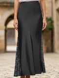 Satin Lace High Waist A Line Skirt