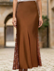 Satin Lace High Waist A Line Skirt