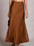 Satin Lace High Waist A Line Skirt