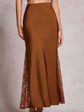 Satin Lace High Waist A Line Skirt